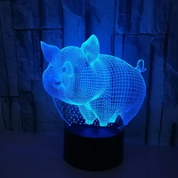 cartoon piggy night light 3d illusion lamp 7 colors changing touch remote control led visual light birthday xmas gift table lamp
