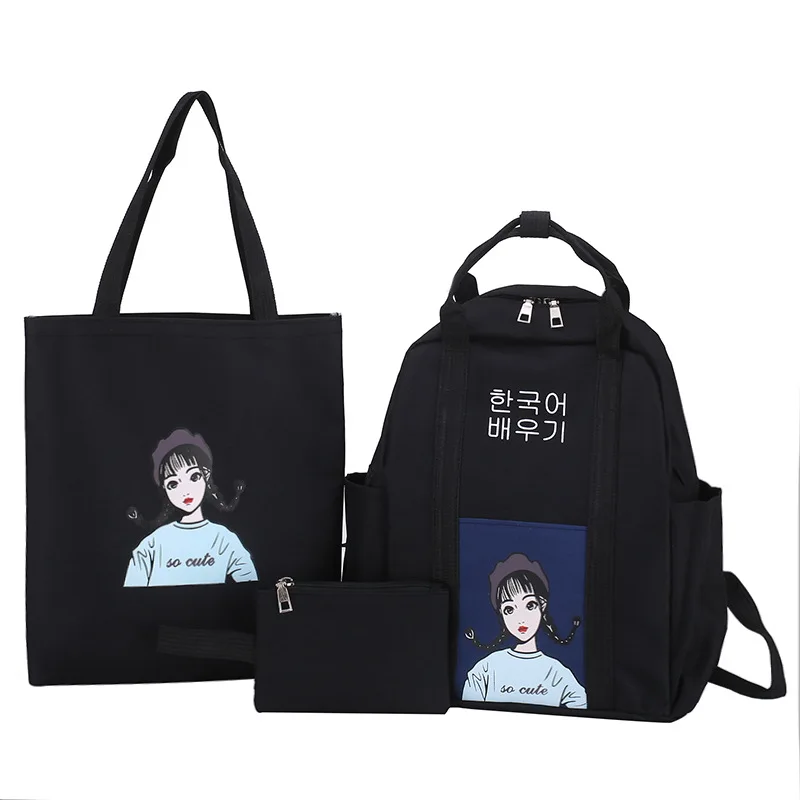 3 set Backpack Casual Women Shoulder Bags Candy Color Women Backpack Multi-pocket School Bag For Teenage Girls Mochilas Female