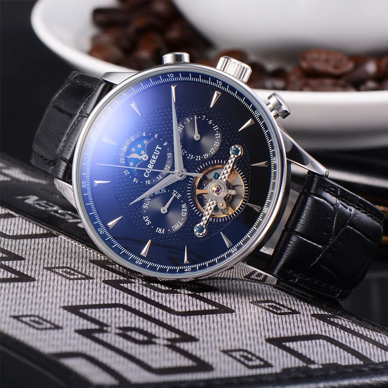 Часы мужские автоматические 44 мм стальной корпус чёрный циферблат