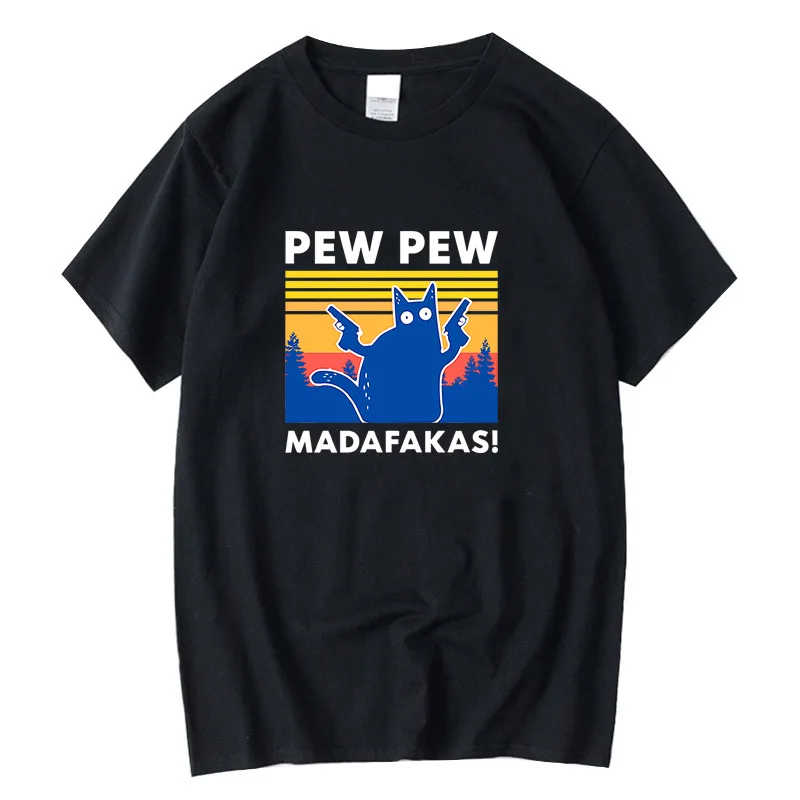 

XIN YI Men's High Quality100% cotton streetwear cat print Funny T shirt casual loose short sleeve men t-shirt o-neck t-shirt tee