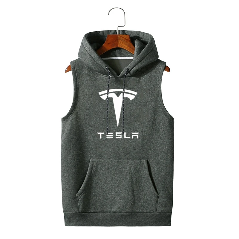 

Tesla Brand Vest Men Fashion Solid Sleeveless Hoodies Cardigans Jacket Fashion Spring Causal Zipper Pockets Mens Vest Waistcoat