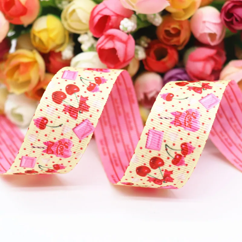 10 ярдов 1 дюйм 25 мм/38 мм двухсторонняя корсажная лента с принтом клубники/вишни