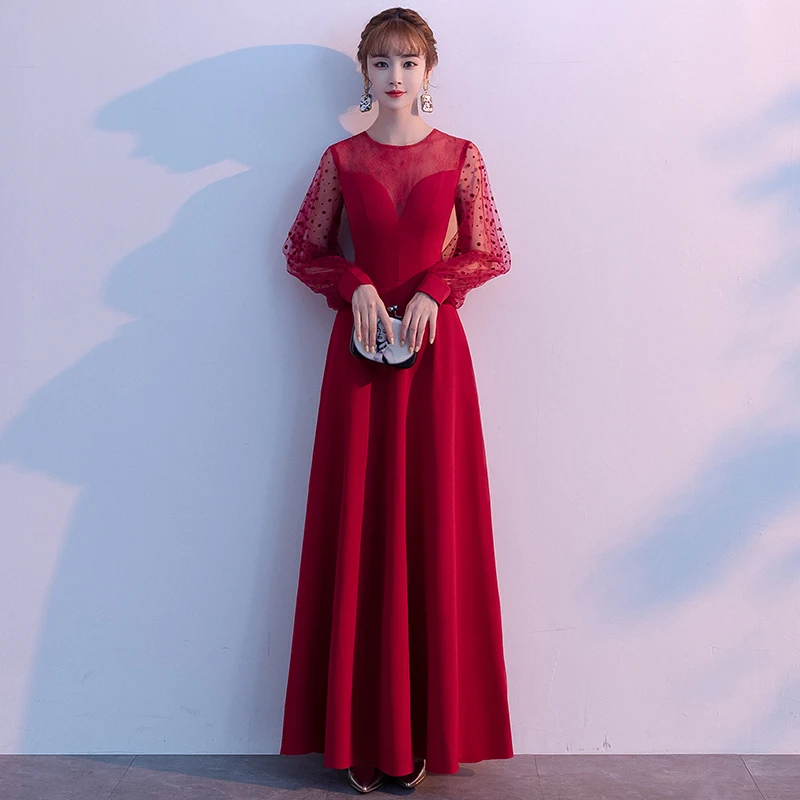 

Long Sleeves Evening Dresses 2019 O-Neck Evening Gowns Long Formal Dress Women Occasion Party Dresses