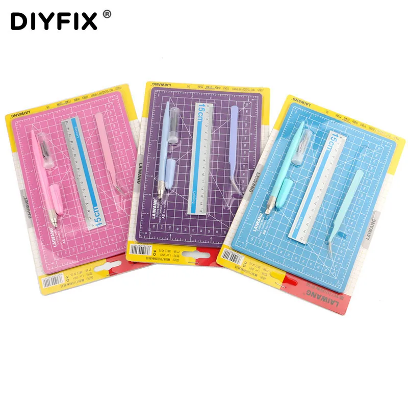 DIYFIX A5 ПВХ художественная ручка для гравировки ручная резка коврик линейка пинцет с лезвием Knief набор канцелярских инструментов для офиса Скрапбукинг