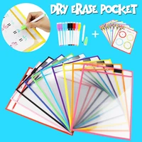 reusable dry erasable pockets transparent write and wipe drawing board dry brush bag file dry erase pocket for teaching supplies