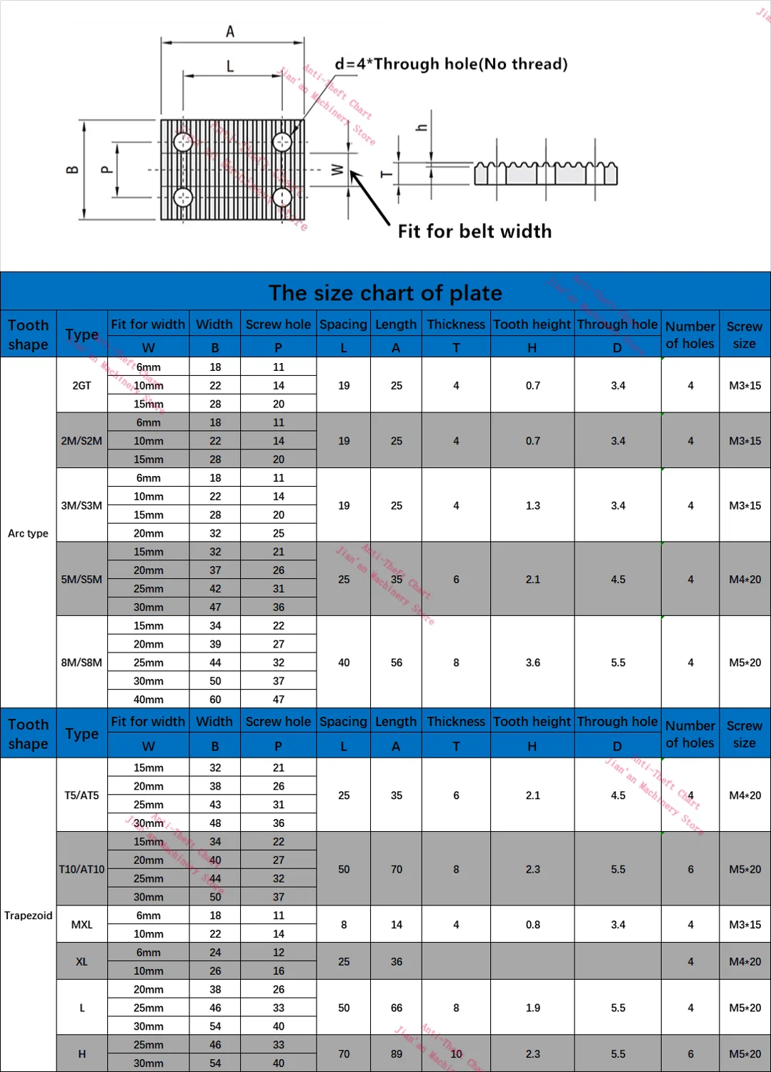 Алюминиевый дуговой зажим XHGMAK для синхронного ремня HTD 8M/14M