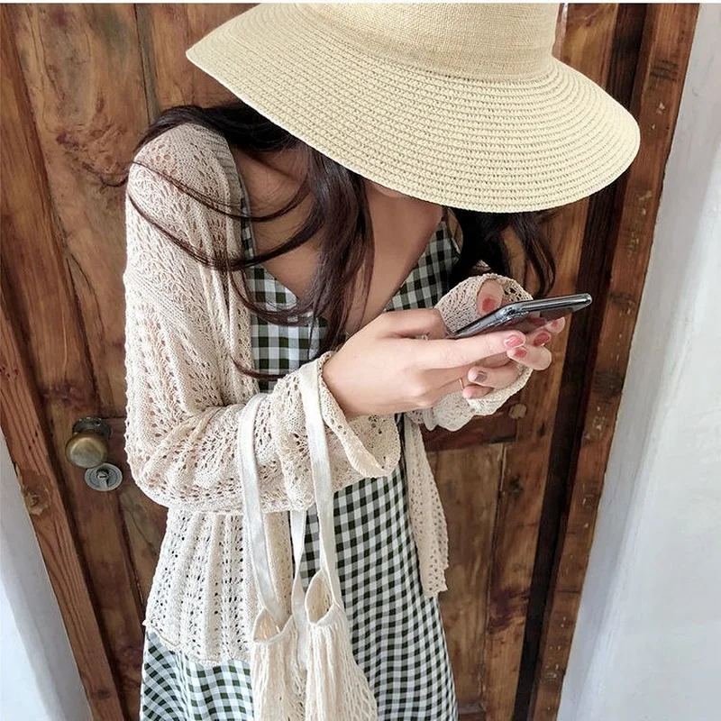 

Cardigan Women Hollow Out Design Spring Chic Vintage All-match Loose Harajuku Streetwear Crop Top Sweater White Knitted Simple