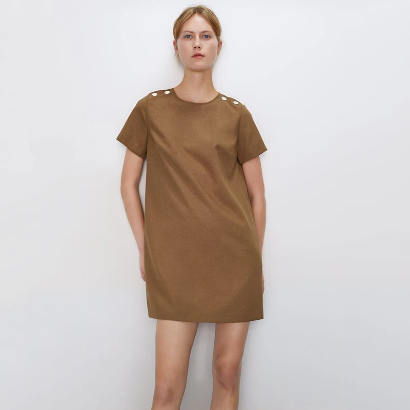 Женское платье на пуговицах ZA коричневое повседневное свободное в западном