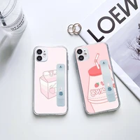 cute strawberry milk pattern phone case wrist strap for iphone 7 8 11 12 x xs xr mini pro max plus hand band transparent clear