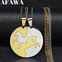 2pcs horse stainless steel pendant necklace womenmen gold silver color animal couple necklace jewelry collier n923s01