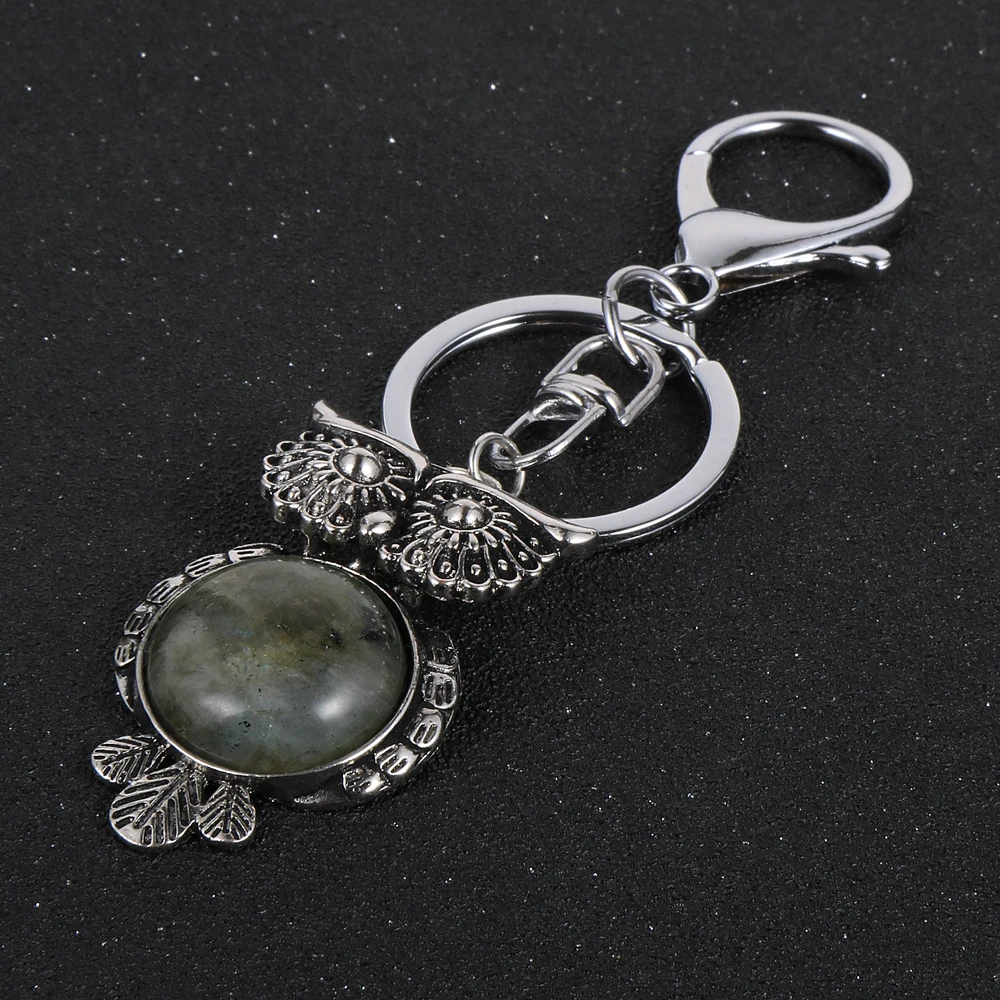 Брелок из круглого натурального камня брелок для ключей в форме Совы с тигриным