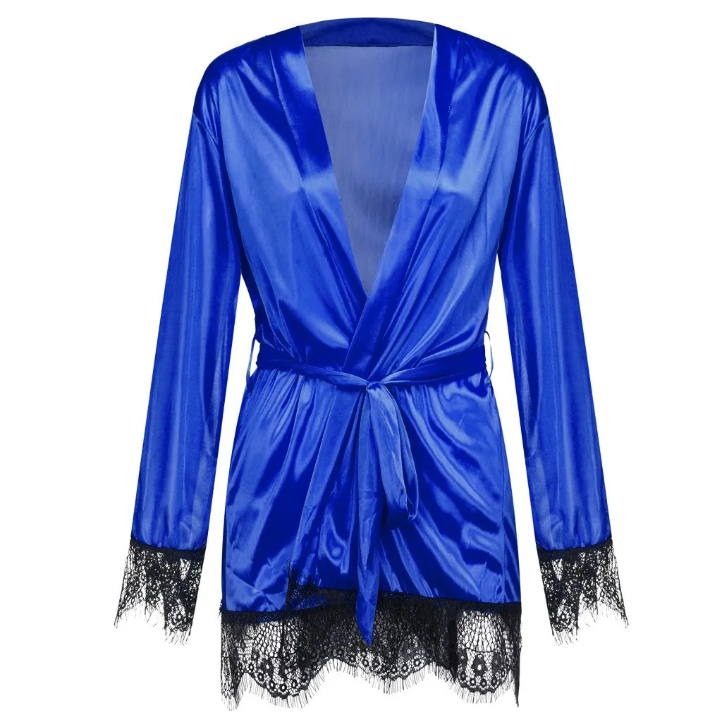 

Соблазнительное нижнее белье, атласное черное кружевное кимоно, интимная одежда для сна, удобный мягкий костюм, ночная рубашка, женское эро...