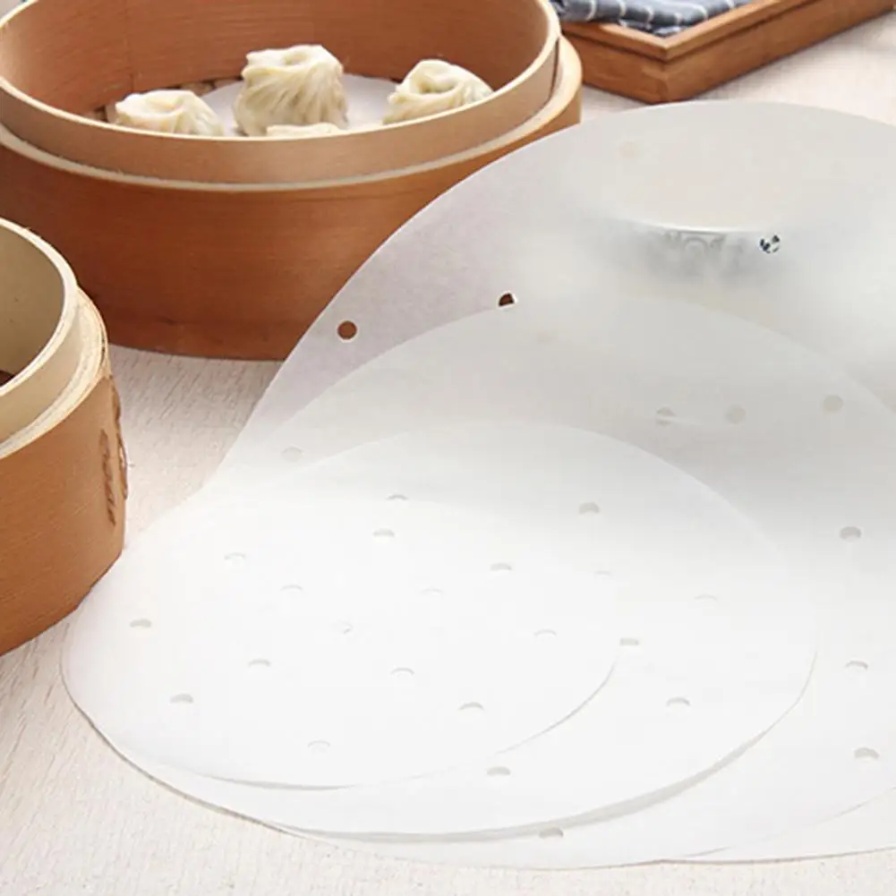 50PCS Non-stick Round Steamer Baking Pad 20/25 Cm Non-Stick Steaming Basket Mat Cooking Tool Perforated Wood Pulp Papers | Дом и сад
