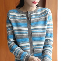cashmere sweater womens cardigan o neck knitted jacket 100 wool striped casual slimming plus size cardigan womens top