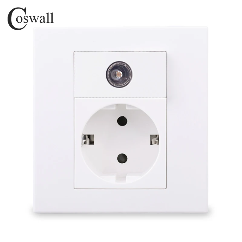

Панель Coswall для ПК, настенная розетка для ЕС, России, Испании + 1 клавиша, женский ТВ-разъем, телевизионный разъем, белый цвет, модульная 86*86 мм