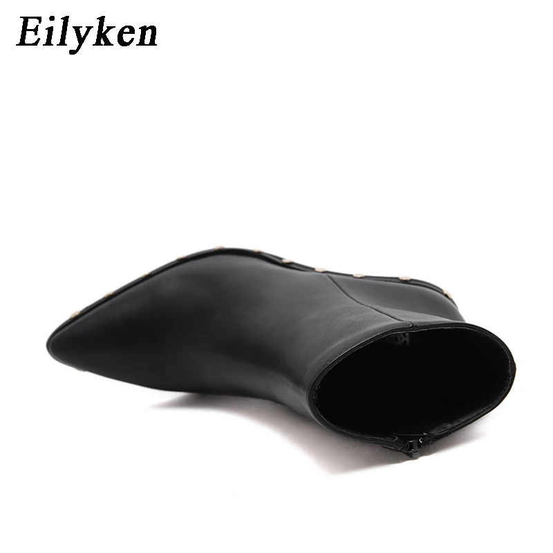 Eilyken/; дизайн; ботинки с заклепками; женская пикантная обувь на высоком квадратном каблуке; ботильоны; Размеры 35-40