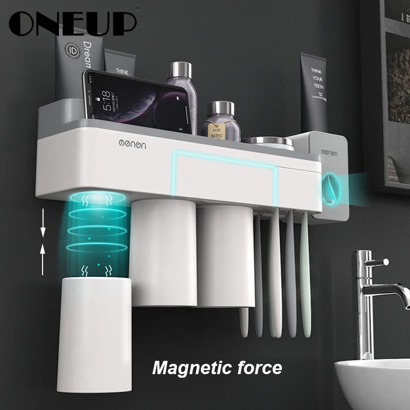 ONEUP Магнитная Адсорбция перевернутый держатель для зубной щетки очищающее средство для макияжа зубная паста ящик для хранения для ванной комнаты настенный набор для ванной комнаты