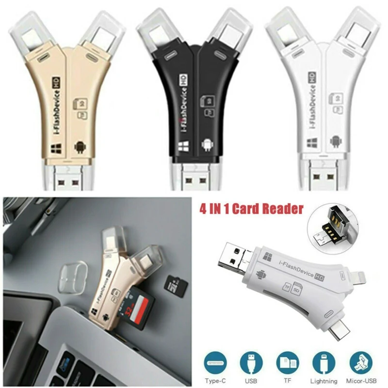 

4 in 1 SD Card Reader de memoria sd micro Adapter carte sd Type C OTG Memory Cardreader For adaptador iphone Samsung MacBook