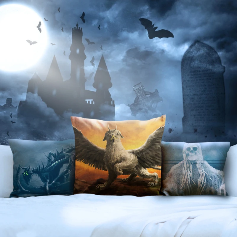 

Fuwatacchi Halloween Cushion Cover Monster pattern Printed Throw Pillow Covers for Home Sofa Decor Pillowcases Funda Cojin 45x45
