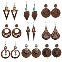 2021 new designer geometric wood earrings for women trendy natural wooden statement earrings handmade africa jewelry wholesale