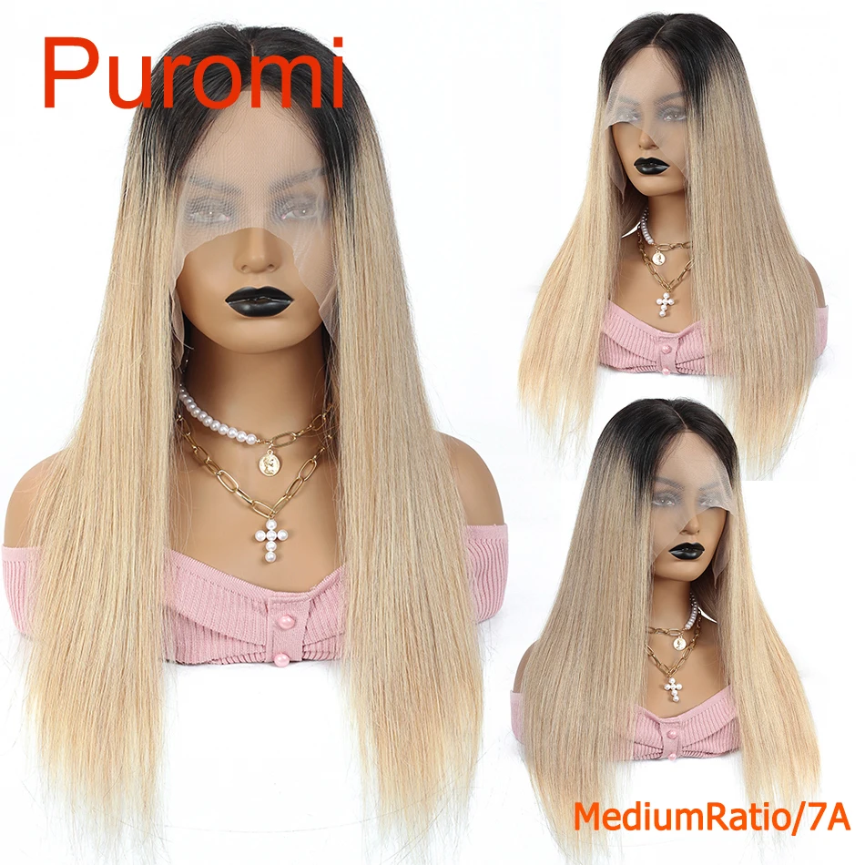 13*4 прямой перуанский блонд парик шнурка 130% Remy 1B/27 цвет Омбре кружева передние