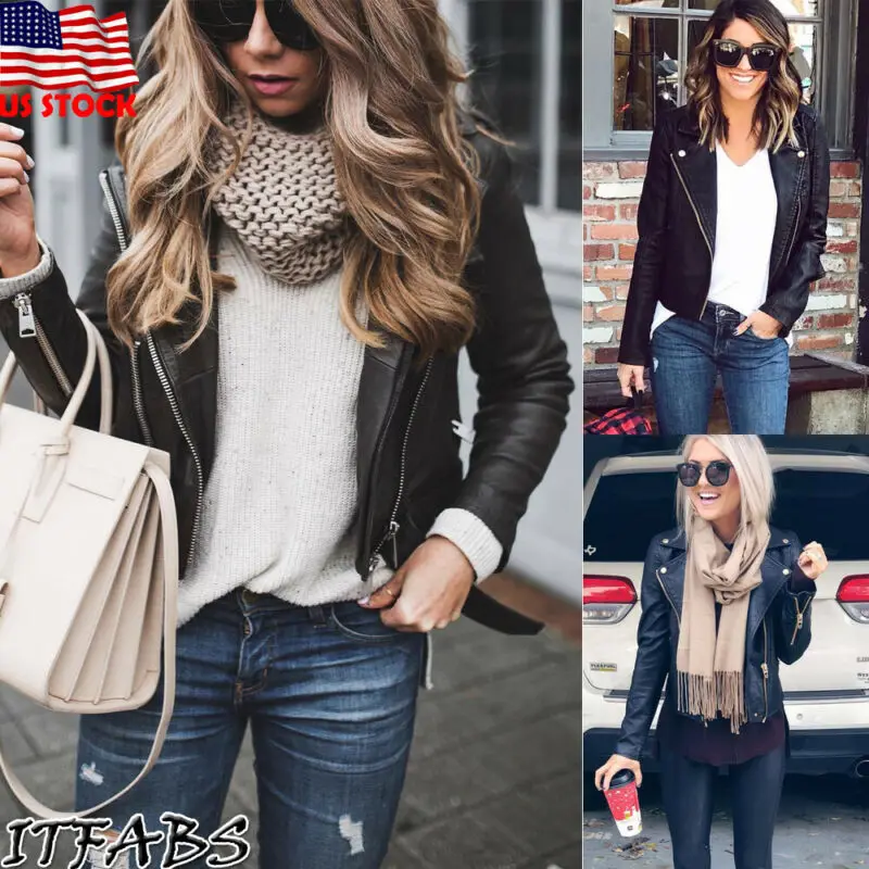 Женская мотоциклетная кожаная куртка тонкая черная свободная Уличная