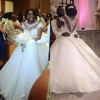 arabic plus size wedding dresses illsion cap sleeves beaded appliques tulle ballgown bridal dress african nigeria wedding gowns