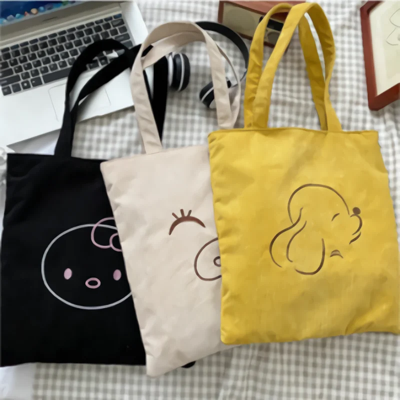 

Women Cartoon Corduroy Fabric Shoulder Tote Bag Canvas Cute animals Handbags Large Capacity Soft Shopping Bags Girls School Bag
