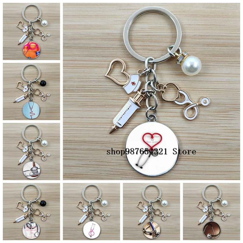 Новый брелок для ключей в виде стетоскопа медсестры розового цвета стеклянный