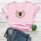 Женская хлопковая Футболка Bee Kind, с принтом, с круглым вырезом, футболки с коротким рукавом