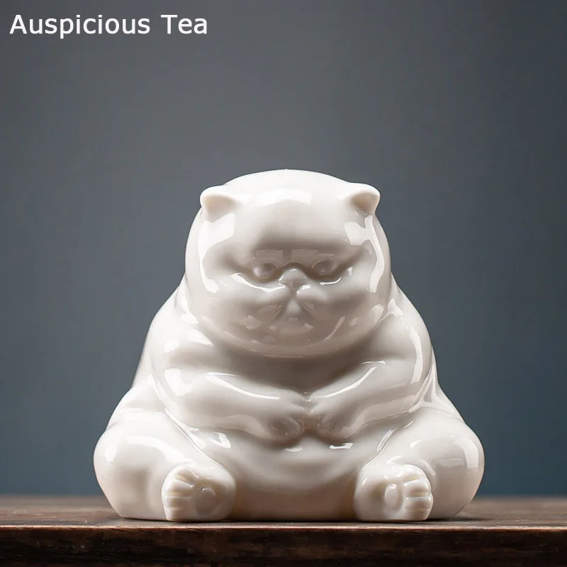 

Creative Ceramic Animal Figurines White Porcelain Tea Pet Cute Kung Fu Small Angry Cat Crafts Home Car Decoration Ornaments Gift