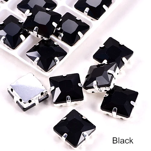 Black Квадратные много цветов стеклянные стразы шьют на стразы с коготь Flatback лучшие стеклянные стразы пришить на коготь из стразов для одежды B3467 - Цвет: Black