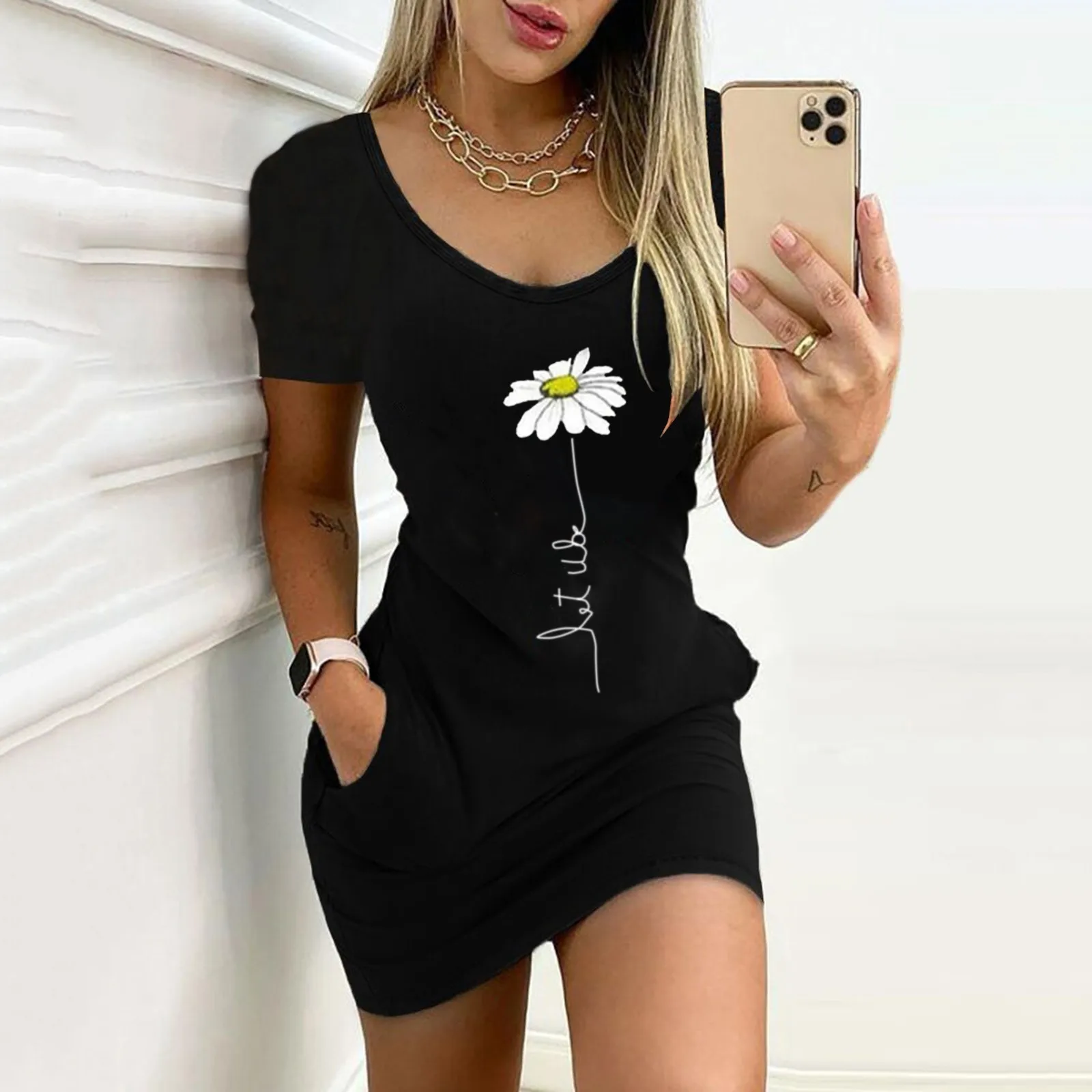 68 # платье с цветочным узором женское модное поясом и коротким рукавом V-образным