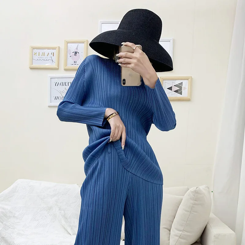 

Fashion Tide New Round Enck Full Sleeves Pleated Slim High Quality Autumn Short T-shirt Female Vintage Top WJ72515