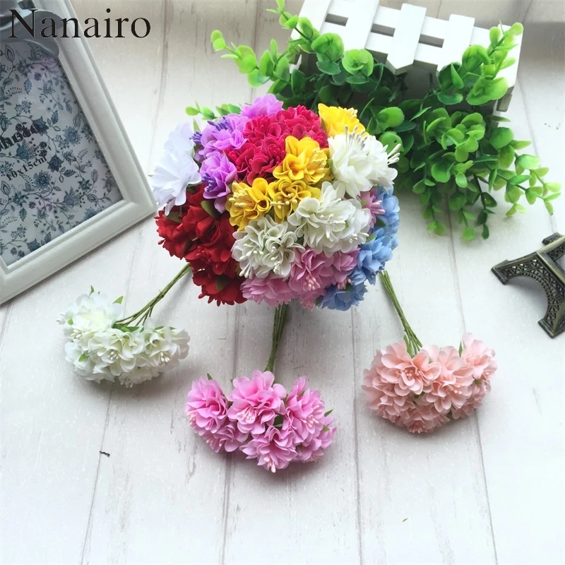 

6pcs Silk Stamen Artificial Flower Bouquet Wedding Party Decoration DIY Handmade Wreath Gift Scrapbooking Craft Fake Flowers