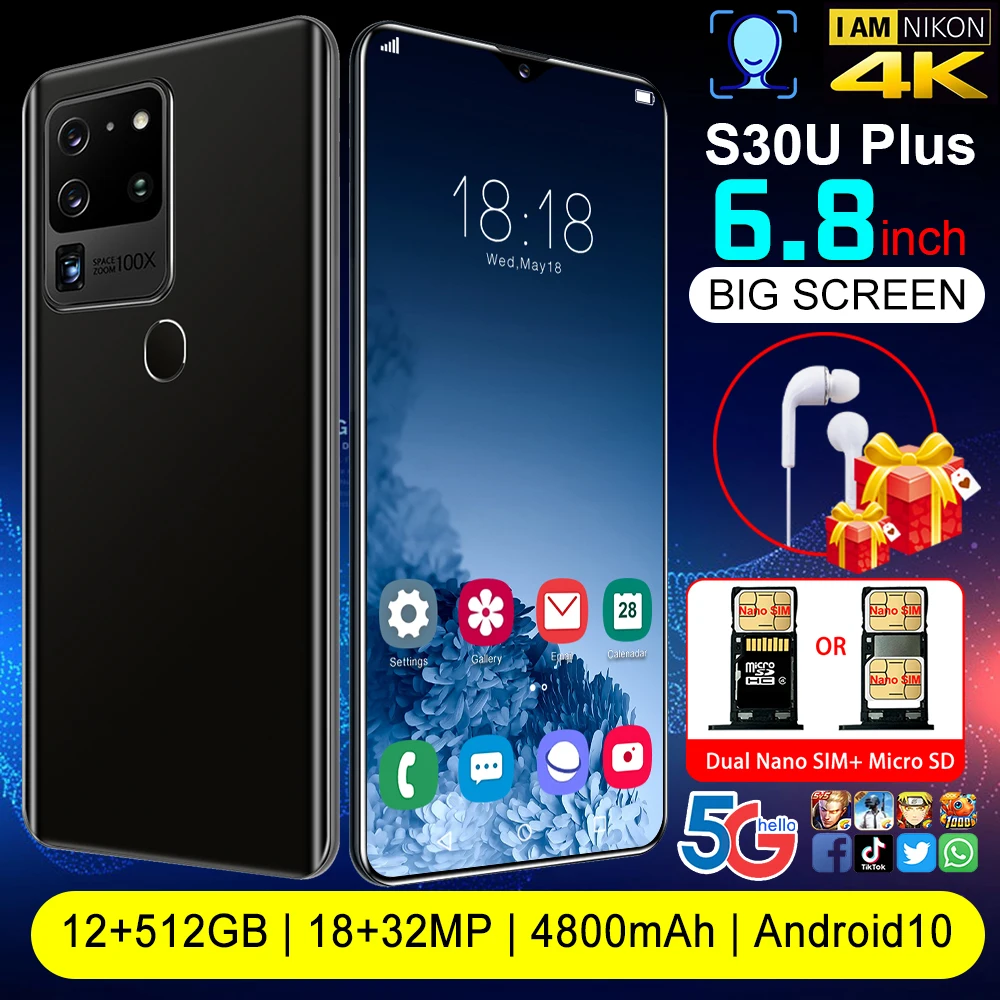 

Fast Delivery S30U Plus Global Version 12G 512G 5400mAh Battery MTK6889 18MP 32MP Camera Face ID Cell Phone Android10