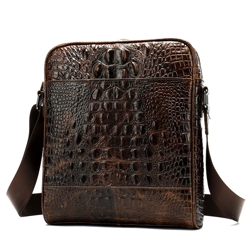 

European and American Retro Business Trip Men's Single-Shoulder Crossbody Bag Verticle Crocodile Leather Briefcase