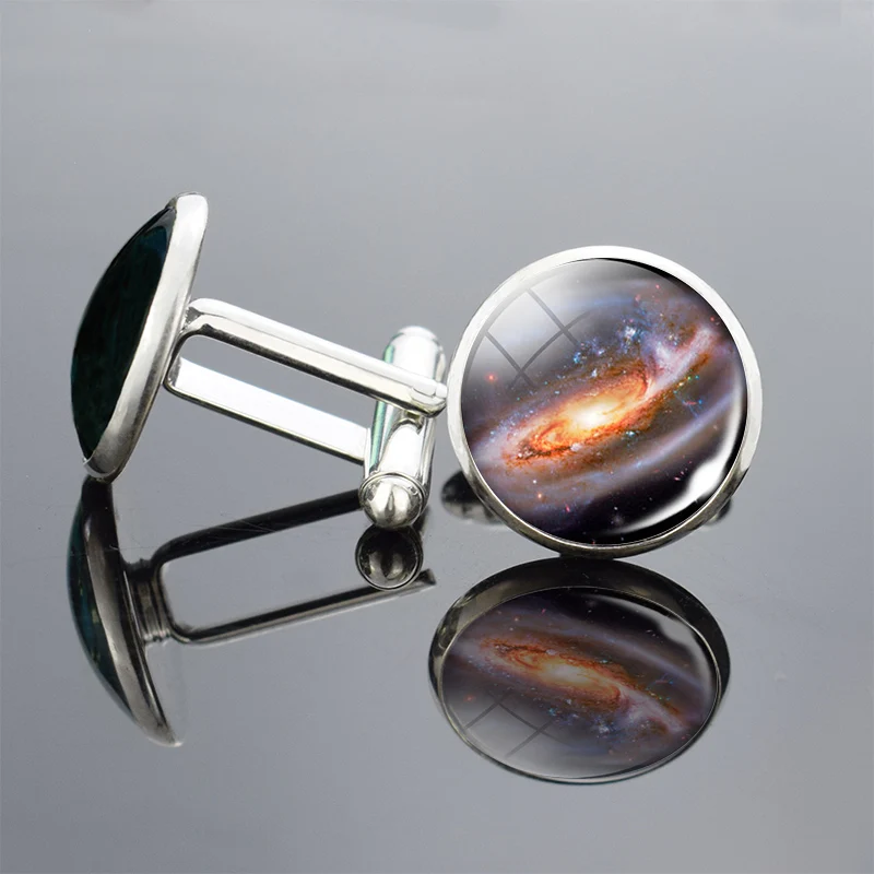 Запонки ручной работы простой дизайн туманность галактика Вселенная земля