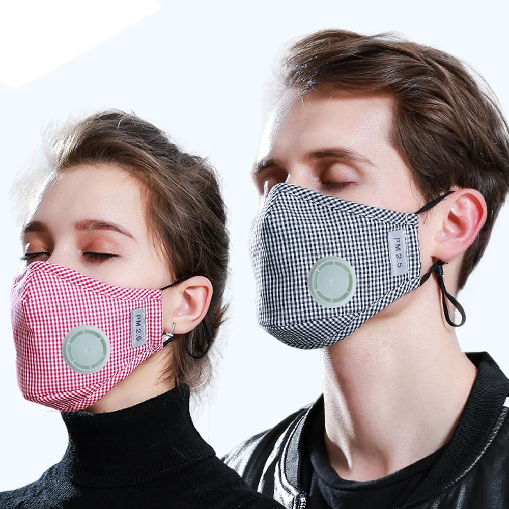 1 шт. модные унисекс хлопок дыхательный клапан PM2.5 рот маска против пыли анти-загрязнения маска ткань угольный фильтр респиратор