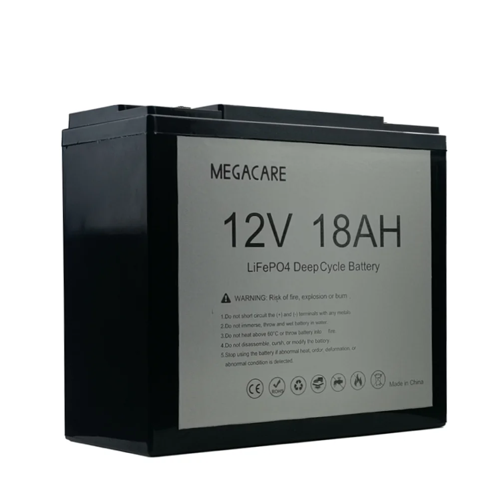 

MEGACARE 12V 18Ah LiFePO4 2000+ Deep Cycle Build-in BMS Rechargeable 216Wh Lithium Iron Phophate Battery