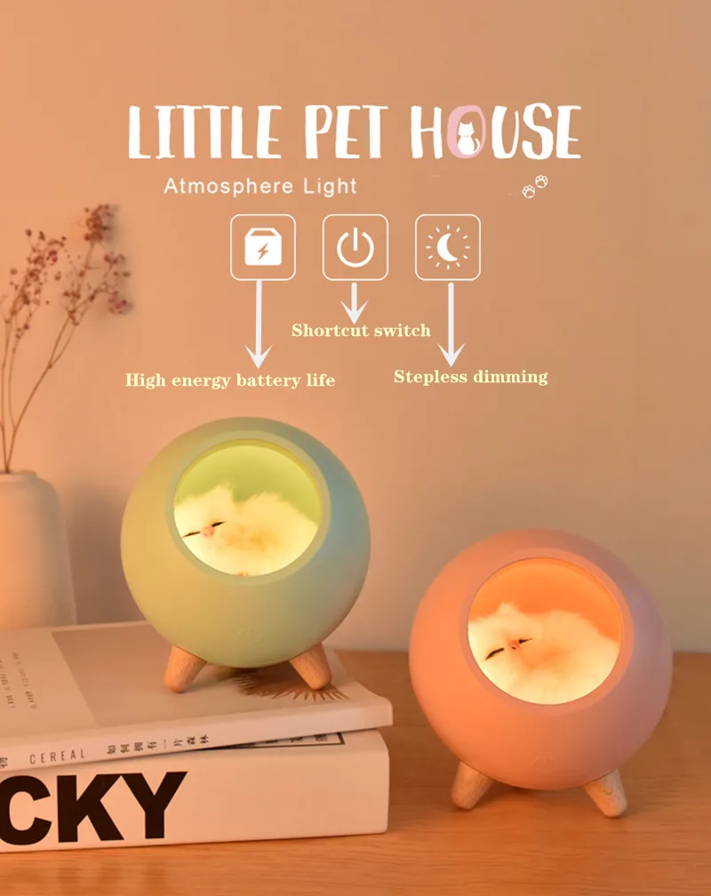 Светодиодный ночник новинка милая атмосферная лампа для маленького питомца с