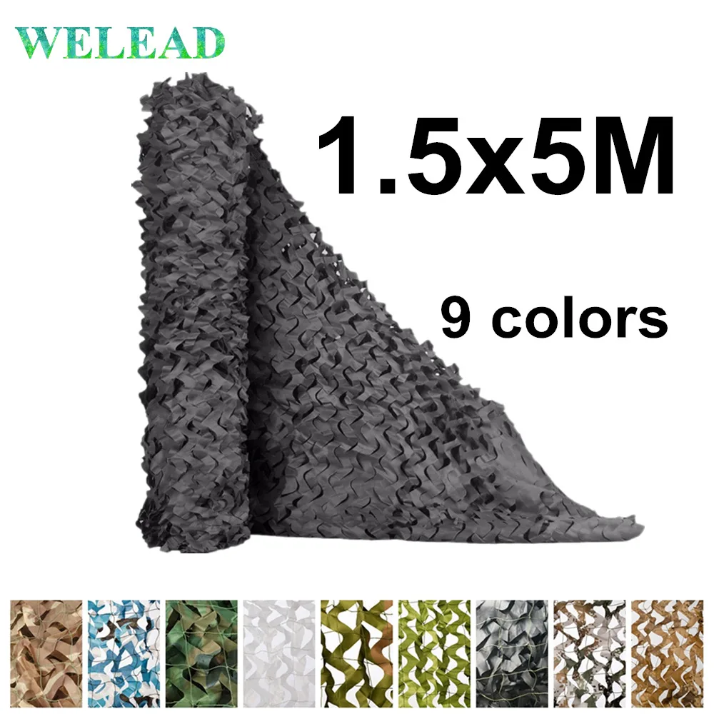 

WELEAD 1.5x5M Reinforced Camouflage Net Mesh Hide Garden Army Camo Netting Shade Hunting Military Outdoor Awnings 1.5x5 1.5*5M