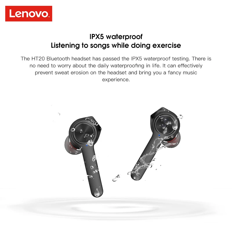 Original Lenovo HT20 TWS True Wireless Earbuds Bluetooth 5.0 with Extra bass Wireless Headphones Noise Cancelling Gaming Headset