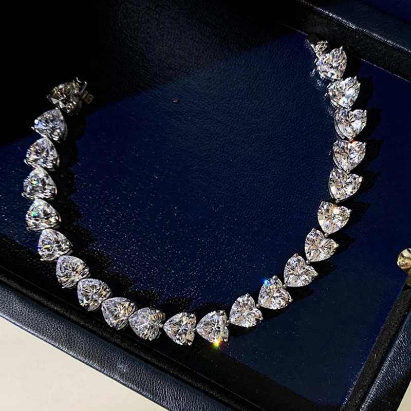 

Heart Shape Fashion Elegant Cubic Zirconia Strand Bracelet Bangles Bridal Wedding Jewelry For Women