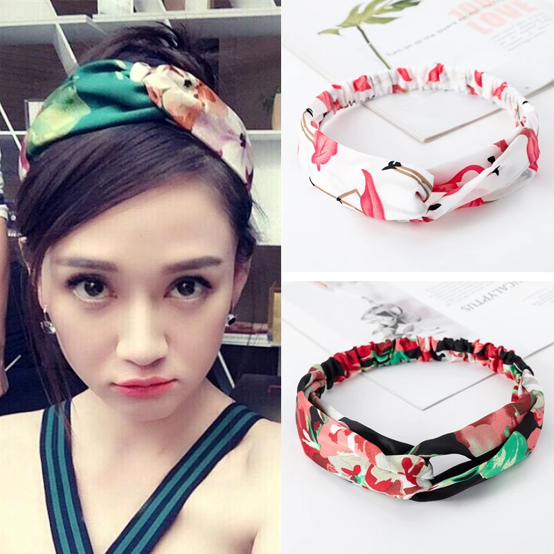 

2021 Summer Bling Fashion Women Girls Summer Yoga Hair Bands Print Headbands Vintage Cross Turban Bandage Head Bands for Famale