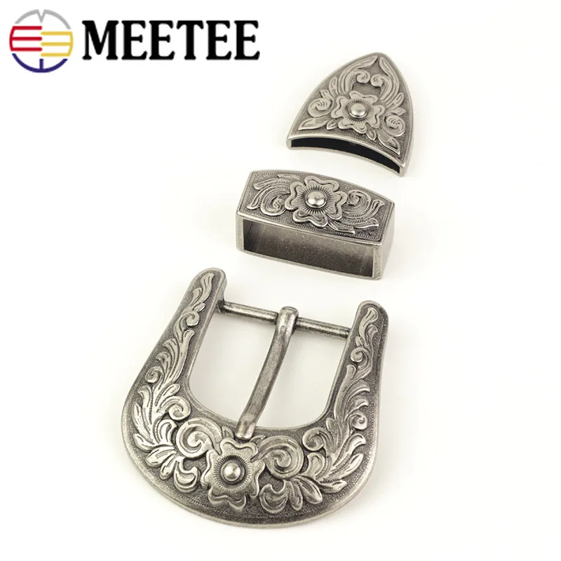 Meetee 1 набор(3 шт.) 38 мм Ретро три части пряжки ремня антитерверный металлический костюм булавка пряжка головка DIY кожевенное ремесло аксессуар YK057