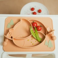 3pcset baby feeding tableware fox dining plate silicone spoon fork waterproof bpa free food grade silicone bowl children dishes