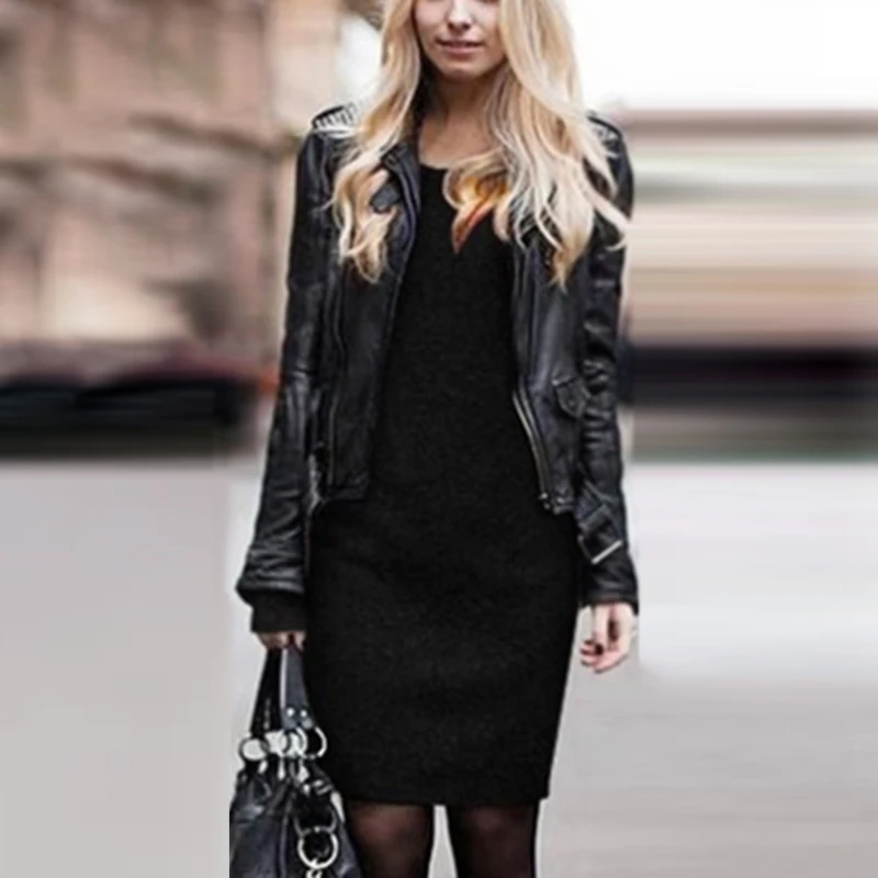 Autumn Winter Ladies Velvet Dress Round Neck Long Sleeve Knitted Sweater Mini Warm Commute Slim Fit Clothes | Женская одежда