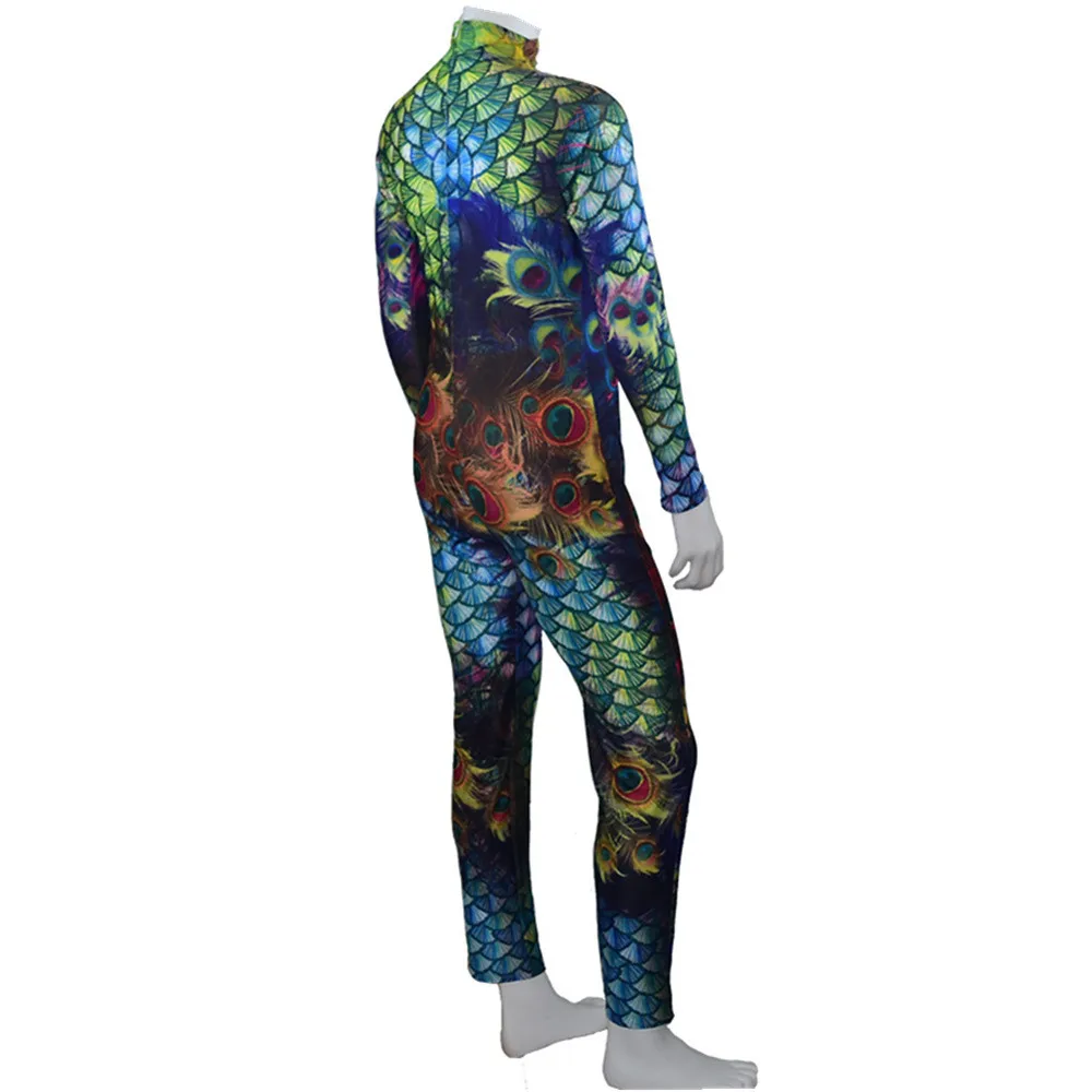 Маскарадный костюм павлина с 3D принтом для взрослых Детский боди цельный зентай