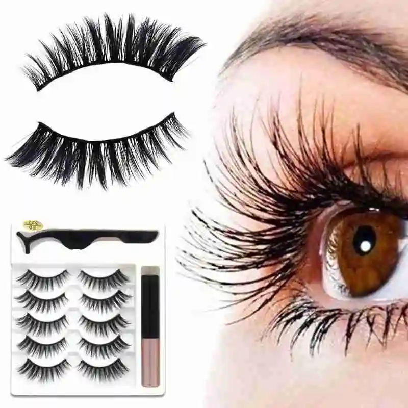 

5 Pairs Magnetic Liquid Eyeliner Naturally Elongated False Eyelashes Moderately Soft Eye Lashes Makeu